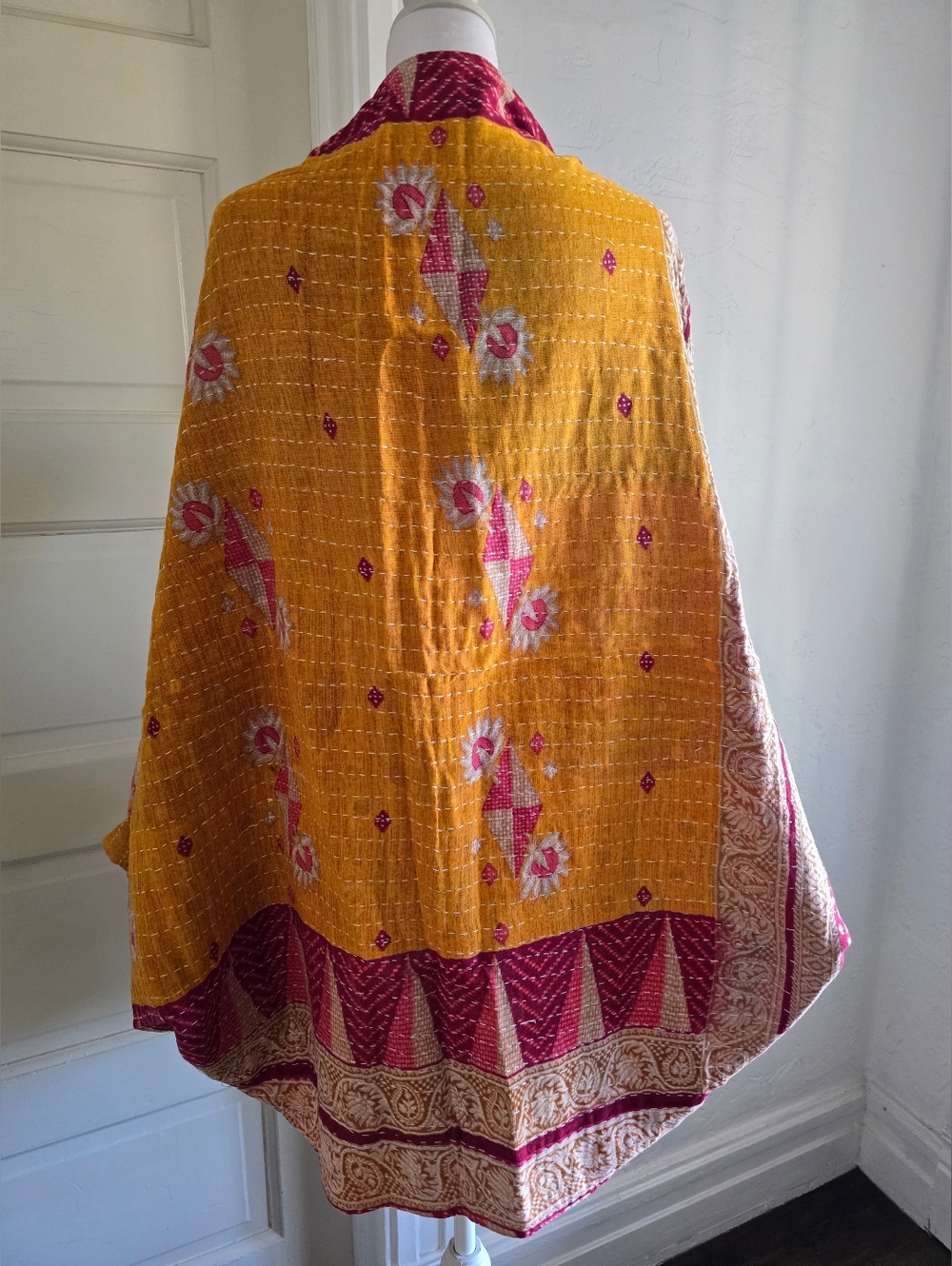 Reversible Patchwork Kantha Shawl - Multi Colors - Picture 4 of 4
